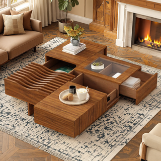 Sunvega Set of 2 Wood Finish Nesting Coffee Tables for Farmhouse Living Room