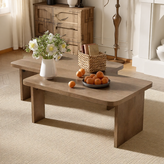 Sunvega Set of 2 Wood Finish Nesting Coffee Tables for Farmhouse Living Room