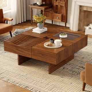 Sunvega Set of 2 Wood Finish Nesting Coffee Tables for Farmhouse Living Room