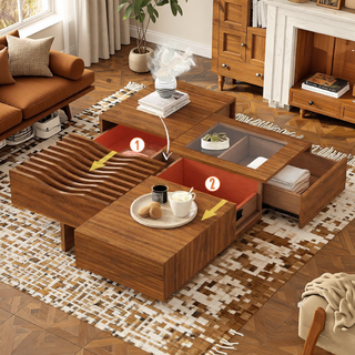 Sunvega Set of 2 Wood Finish Nesting Coffee Tables for Farmhouse Living Room