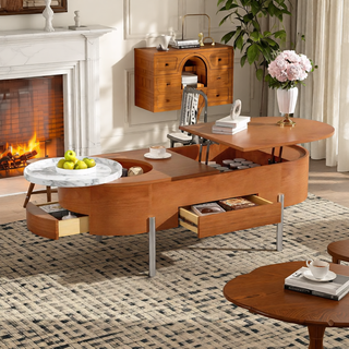 Sunvega Set of 2 Wood Finish Nesting Coffee Tables for Farmhouse Living Room