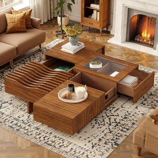 Sunvega Set of 2 Wood Finish Nesting Coffee Tables for Farmhouse Living Room