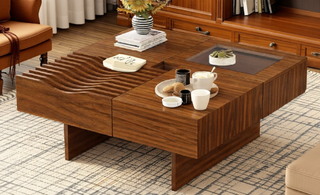 Sunvega Set of 2 Wood Finish Nesting Coffee Tables for Farmhouse Living Room
