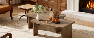 Sunvega Set of 2 Wood Finish Nesting Coffee Tables for Farmhouse Living Room