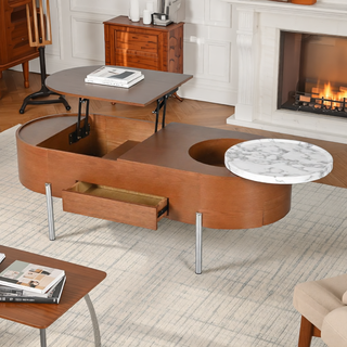 Sunvega Set of 2 Wood Finish Nesting Coffee Tables for Farmhouse Living Room