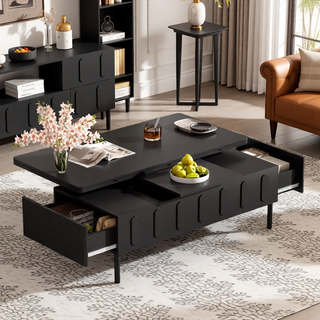 Sunvega Set of 2 Wood Finish Nesting Coffee Tables for Farmhouse Living Room