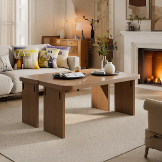 Sunvega Set of 2 Wood Finish Nesting Coffee Tables for Farmhouse Living Room