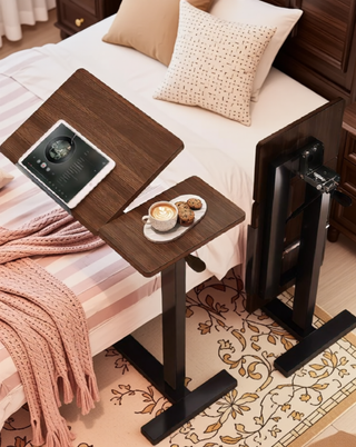 Sunvega Height Adjustable Folding Overbed Bed Table with Wheels for Laptop and Meals