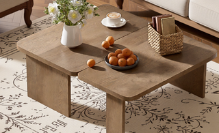 Sunvega Set of 2 Wood Finish Nesting Coffee Tables for Farmhouse Living Room