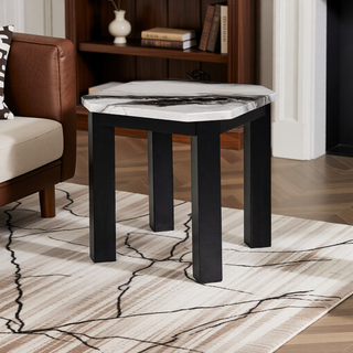 Sunvega Contemporary Faux Panda Marble Coffee Table with Black Wooden Legs