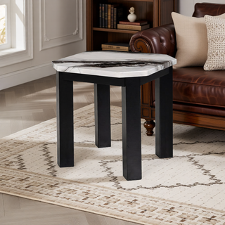 Sunvega Contemporary Faux Panda Marble Coffee Table with Black Wooden Legs