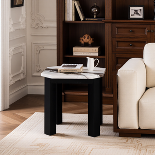 Sunvega Contemporary Faux Panda Marble Coffee Table with Black Wooden Legs