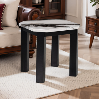 Sunvega Contemporary Faux Panda Marble Coffee Table with Black Wooden Legs