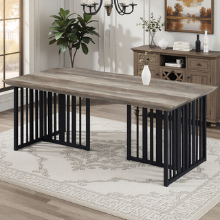 Sunvega Industrial Antique Oak & Black Finish Nightstand with 2 Open Compartments