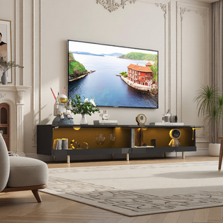 Sunvega Wall Mounted Floating 80 Inch TV Stand with LED Lights and Charging Station