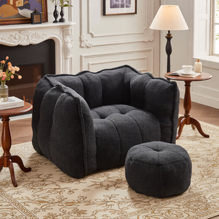 Sunvega Soft Chenille Bean Bag Chair with High Resilient Foam for Living Room