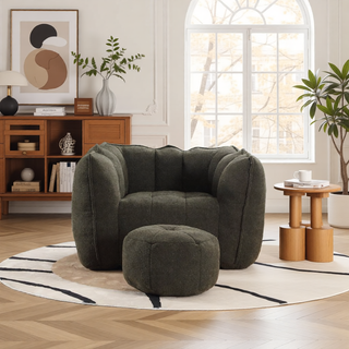 Sunvega Soft Chenille Bean Bag Chair with High Resilient Foam for Living Room