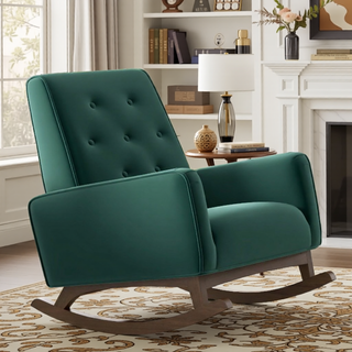 Sunvega Mid-Century Modern Solid Wood Rocking Chair with Microfiber Upholstery