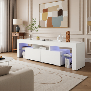 Sunvega Wall Mounted Floating 80 Inch TV Stand with LED Lights and Charging Station