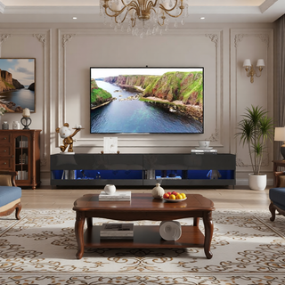 Sunvega Wall Mounted Floating 80 Inch TV Stand with LED Lights and Charging Station