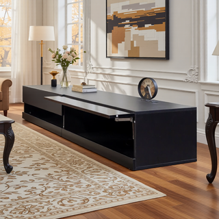 Sunvega Wall Mounted Floating 80 Inch TV Stand with LED Lights and Charging Station