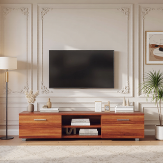 Sunvega Wall Mounted Floating 80 Inch TV Stand with LED Lights and Charging Station