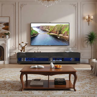 Sunvega Wall Mounted Floating 80 Inch TV Stand with LED Lights and Charging Station