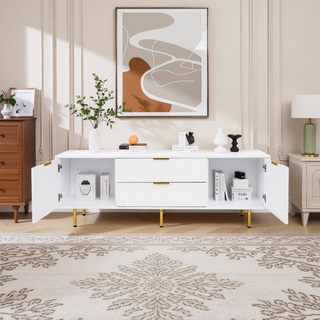 Sunvega Wall Mounted Floating 80 Inch TV Stand with LED Lights and Charging Station