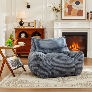 Sunvega Oversized Comfy Beige Bean Bag Chair with Supportive Armrests for Living Room