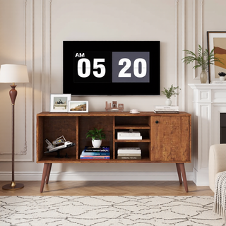 Sunvega Wall Mounted Floating 80 Inch TV Stand with LED Lights and Charging Station