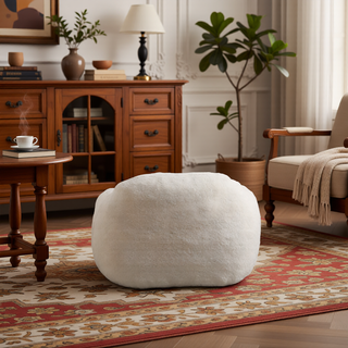 Sunvega Faux Fur Bean Bag Sofa with Memory Foam Filler and Armrests for Living Room