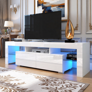 Sunvega Wall Mounted Floating 80 Inch TV Stand with LED Lights and Charging Station