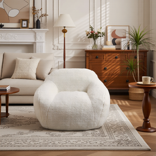 Sunvega Faux Fur Bean Bag Sofa with Memory Foam Filler and Armrests for Living Room