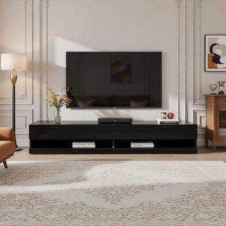 Sunvega Wall Mounted Floating 80 Inch TV Stand with LED Lights and Charging Station