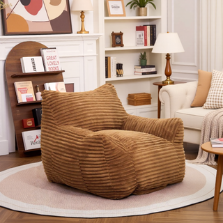 Sunvega Oversized Comfy Beige Bean Bag Chair with Supportive Armrests for Living Room
