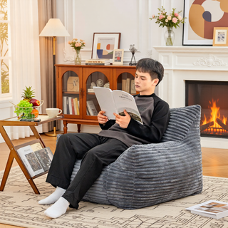 Sunvega Oversized Comfy Beige Bean Bag Chair with Supportive Armrests for Living Room