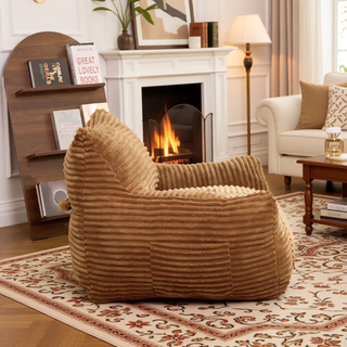 Sunvega Oversized Comfy Beige Bean Bag Chair with Supportive Armrests for Living Room