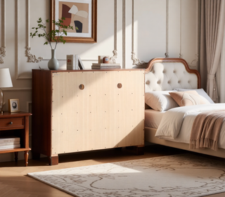 Sunvega Cappuccino Nightstand with Curved Drawer Fronts and Real Wood Veneers
