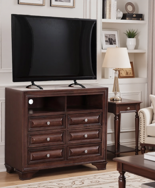 Sunvega Cappuccino Nightstand with Curved Drawer Fronts and Real Wood Veneers