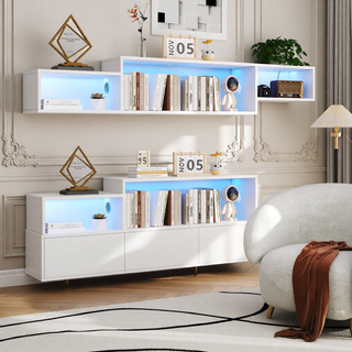 Sunvega Wall Mounted Floating 80 Inch TV Stand with LED Lights and Charging Station