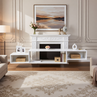 Sunvega Wall Mounted Floating 80 Inch TV Stand with LED Lights and Charging Station