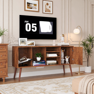 Sunvega Wall Mounted Floating 80 Inch TV Stand with LED Lights and Charging Station
