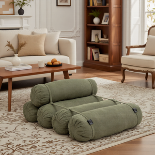 Sunvega Adjustable Corduroy Floor Sofa with Pillows for Versatile Multi-Person Lounging