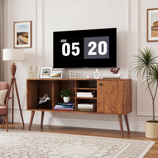 Sunvega Wall Mounted Floating 80 Inch TV Stand with LED Lights and Charging Station