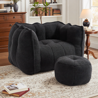Sunvega Soft Chenille Bean Bag Chair with High Resilient Foam for Living Room