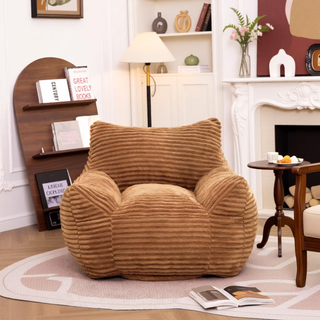 Sunvega Oversized Comfy Beige Bean Bag Chair with Supportive Armrests for Living Room