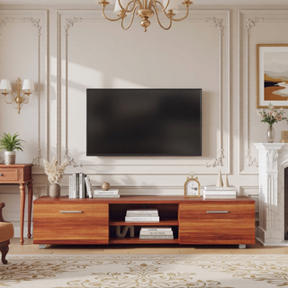 Sunvega Wall Mounted Floating 80 Inch TV Stand with LED Lights and Charging Station