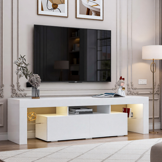 Sunvega Wall Mounted Floating 80 Inch TV Stand with LED Lights and Charging Station
