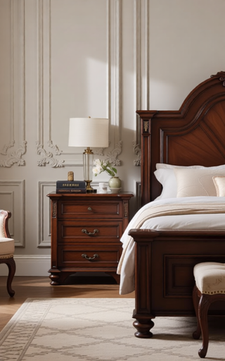 Sunvega Cappuccino Nightstand with Curved Drawer Fronts and Real Wood Veneers
