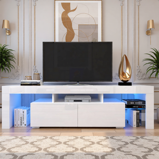 Sunvega Wall Mounted Floating 80 Inch TV Stand with LED Lights and Charging Station